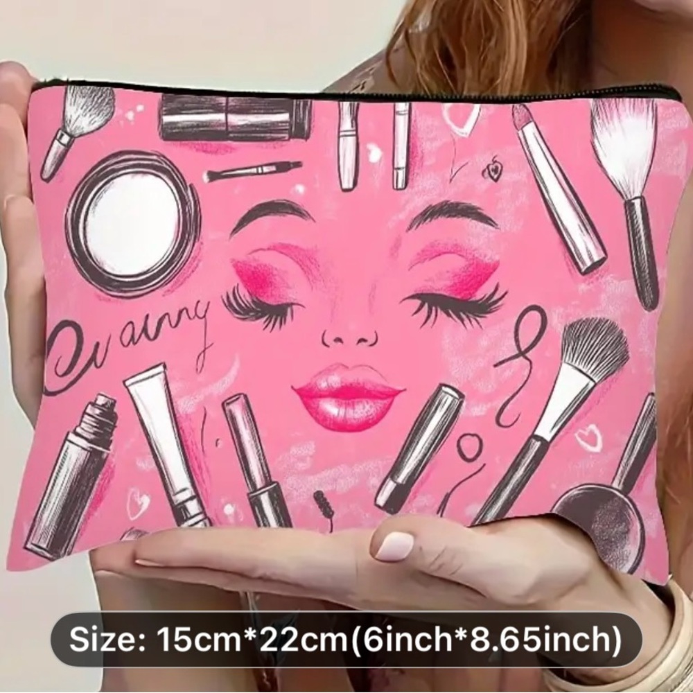 Pink Makeup Print Cosmetic Bag